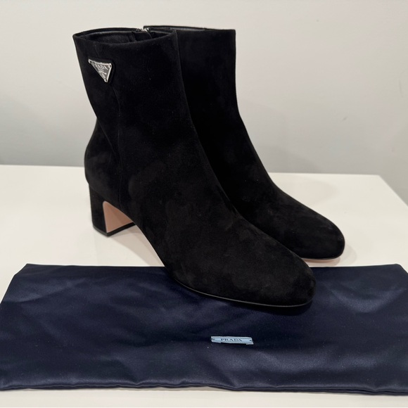 PRADA Logo Suede Leather Ankle Boots